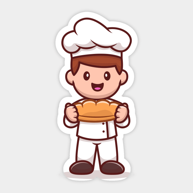 Male Chef Holding Bread Cartoon Sticker by Catalyst Labs